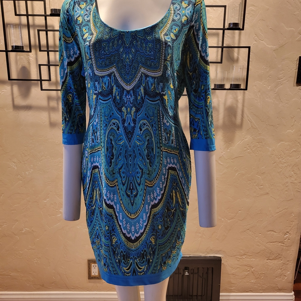 Chic Teal Paisley 3/4 Sleeve Dress